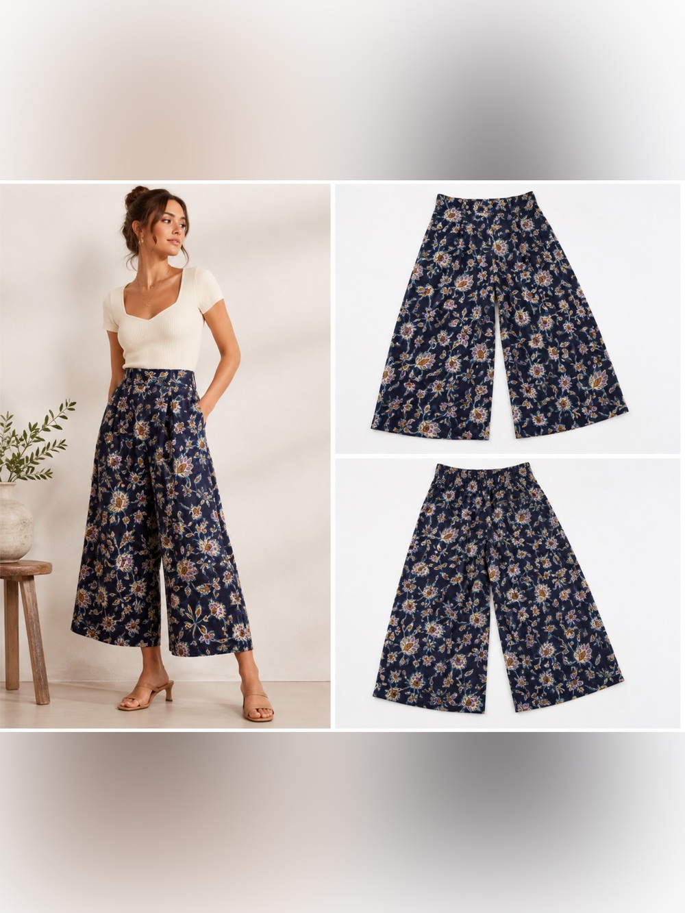 Corey Lynn Calter High Rise Floral Wide Leg Culotte Pants Size Medium